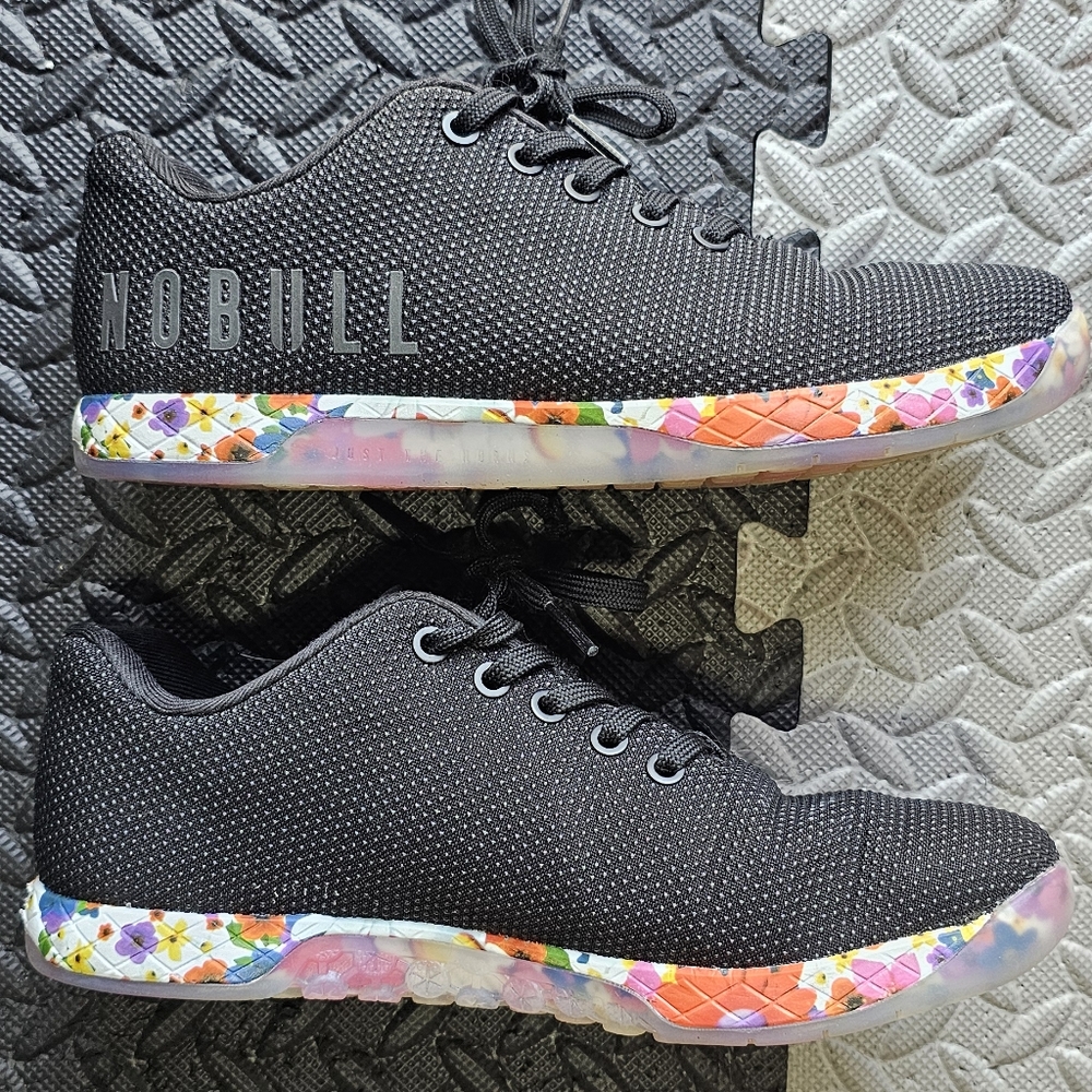 NoBull Black Daisy Flower Trainers Size 9 Women's